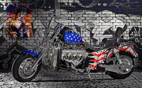 мотоцикл, для мальчика, для подростка, Мэрилин Монро, США, Америка, кирпичная стена, 3д, 3d