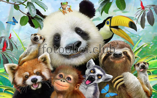 панда, обезьяна, ленивец, попугай, какаду, животные, детские, для мальчика, для девочки