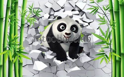 панда, разломанная стена, бамбук, детские, для мальчика
