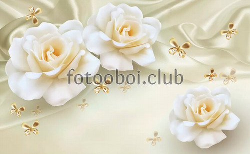 белые розы, цветы, 3д, 3d, шелк, дизайнерские