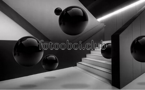 лестница, черные шары, стереоскопические, дизайнерские