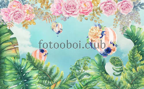 цветы, воздушные шары, папоротник