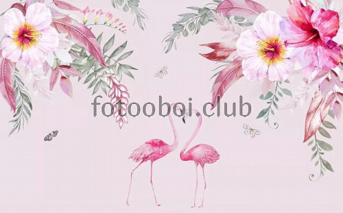 фламинго, цветы, розовые, дизайнерские