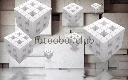 бетонная стена, кубы, 3д, 3d, дизайнерские, абстракция