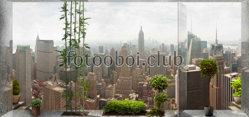 небоскребы, Нью- йорк, город, вид на город, вид, 3д, 3d, дома, растения 