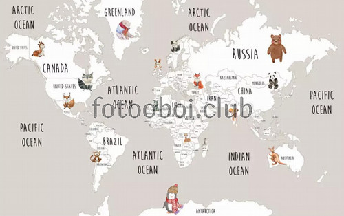 карта мира, детская, животные, для мальчика, для девочки