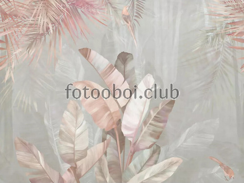 папоротник, джунгли, банановые листья, розовые
