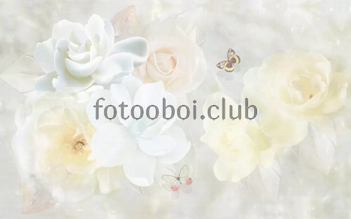 цветы, дымка, нежные, светлые, розы, бабочки, 3д, 3d