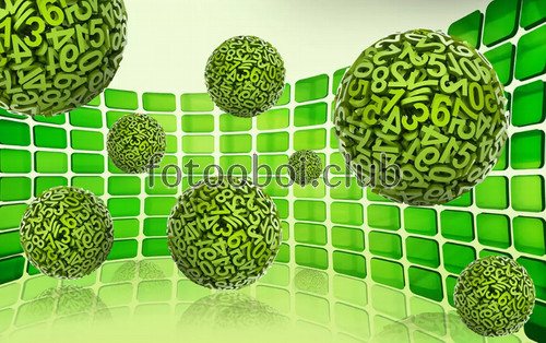 шары, кубы, квадраты, цифры, зеленые, 3д, 3d, абстракция