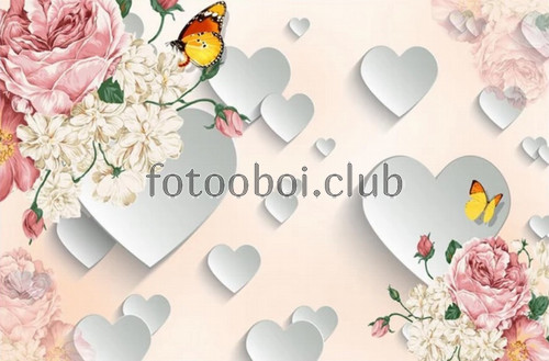 пионы, цветы, розовые, сердце, сердечки, 3д, 3d, букет