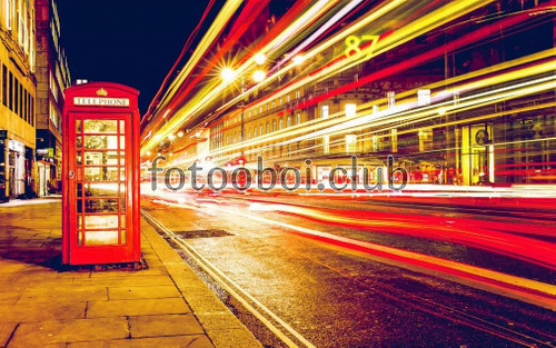 телефонная будка, скорость, город, лондон, ночной город