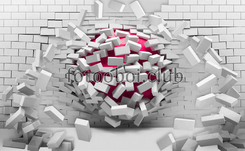 стена, 3д, 3d, камни, шар, розовый шар, стереоскопические, расширяющее пространство  