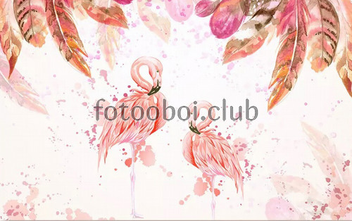 розовые фламинго, перья, дизайнерские, розовые
