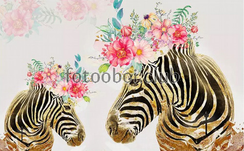 зебра, животные, цветы, пионы