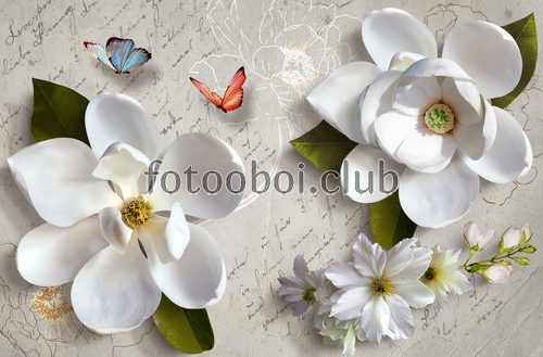цветы, цветок, нарцисс, 3д, 3d, бабочки, 