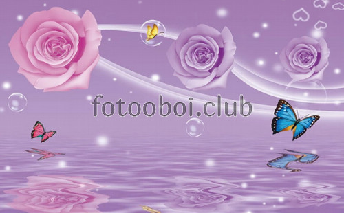 фиолетовые, розы, пузыри, вода, дизайнерские