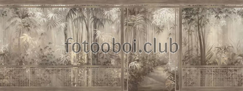 терраса, пальмы, бамбук, сепия, лес, дизайнерские, коричневые, панорамные