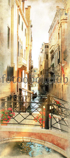 Венеция, мостик, мост, узкие, фреска, гондола, дома, река, море