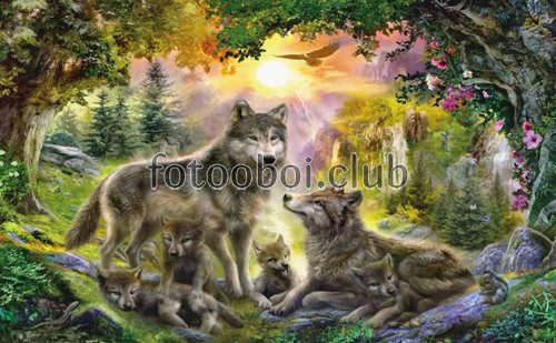 горы, лес, волк, детские, для мальчика