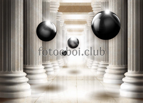 колонны, шар, черно белые, 3д, 3d, шары 