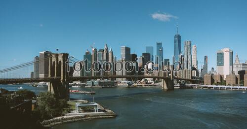 утро в нью-йорке, бруклинский мост, Америка, небоскребы нью-йорка, нью-йорк, США, виды нью-йорка, город, небоскребы, манхэттен