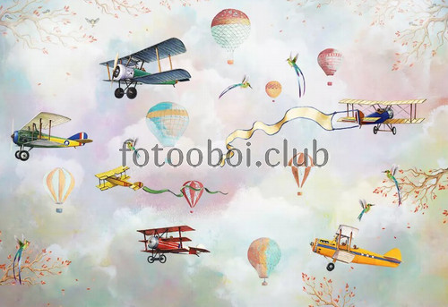воздушные шары, самолеты, небо, розовые облака, птицы, детские, для девочки, для мальчика