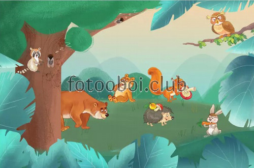 лес, детские, медведи, лиса, сова, ежик, для мальчика, для девочки, животные