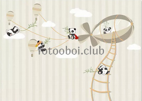 полосатые дирижабль, панды, лестница, воздушные шары, детские, для мальчика, для девочки
