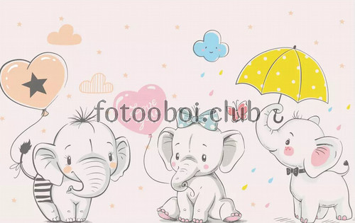 слоники, розовые, детские, для девочки, дизайнерские, воздушные шары, зонтик