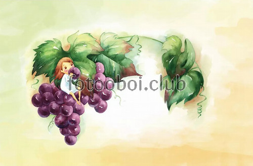 девочка, виноград, гроздь, детские, для девочки, акварель, живопись