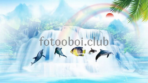 водопад, рыбы, дельфины, дизайнерские, джунгли, радука