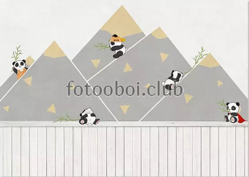 горы, панды, забор, геометрические, детские, для мальчика