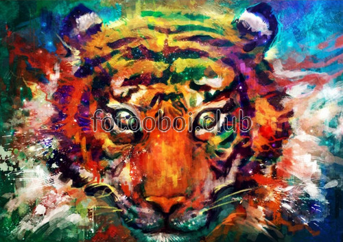 тигр, акварель, яркие, дизайнерские, арт обои