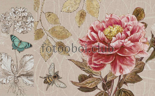 цветы, пчелка, листья, дизайнерские
