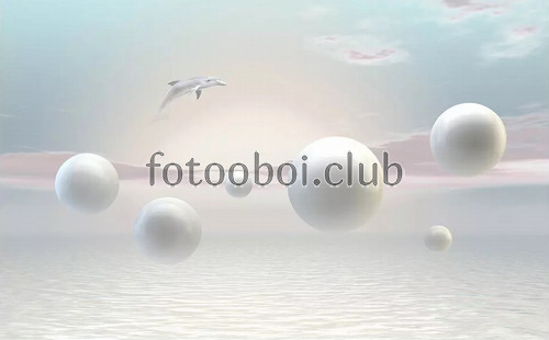 море, океан, стереоскопические, шары, дельфин, 3д, 3d, дизайнерские