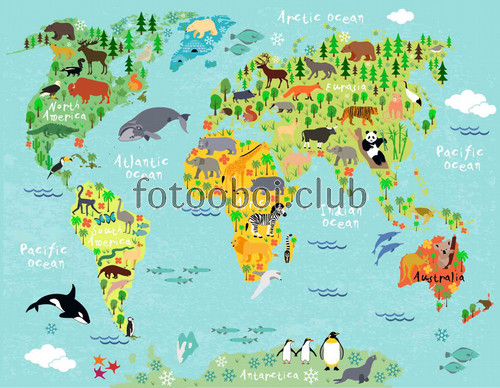 карта, карта мира, детская карта, океан, животные, детские 