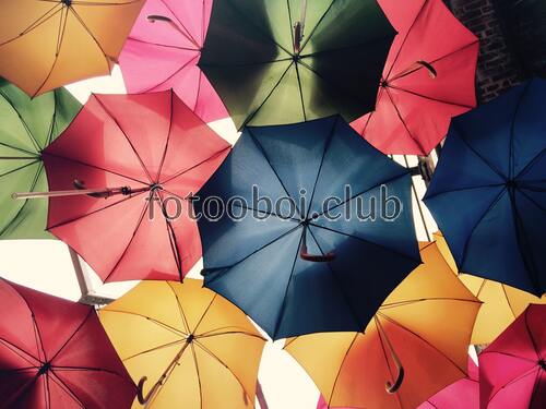 небо, зонты, аксессуары, яркие, зонт