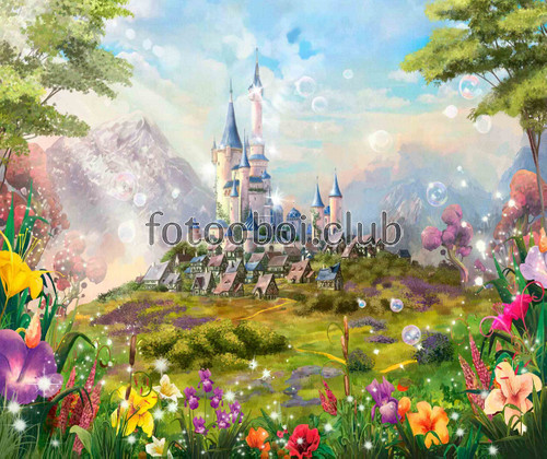 детский замок, замок, замки, волшебство, горы, цветы, 3д, 3d, для девочек, детские