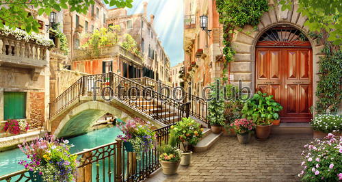 Венеция, река, мост, мостик, улочка, улица, цветы, дома