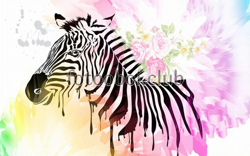 зебра, цветы, дизайнерские, акварель, животные