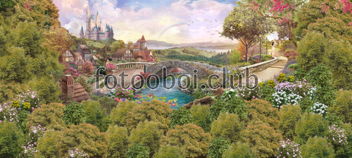 замок, принцесса, пруд , речка, мост, мостик, лес, сад, детские, для детей 