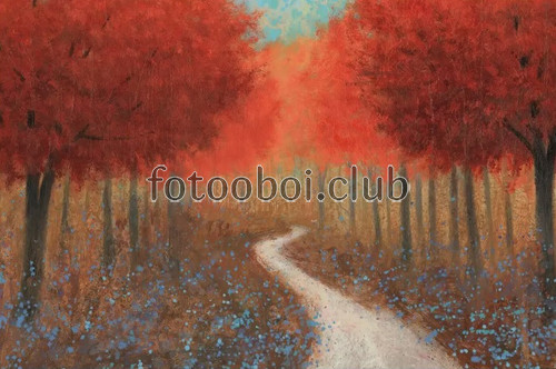 дорога, тропинка, лес, деревья, осень, живопись