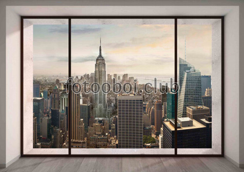 Манхэттен, Нью-Йорк, окно, небоскребы, вид из окна, 3д, 3d, дизайнерские, на стену