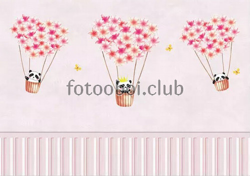 воздушные шары, цветы, забор, панды, детские, для девочки, розовые