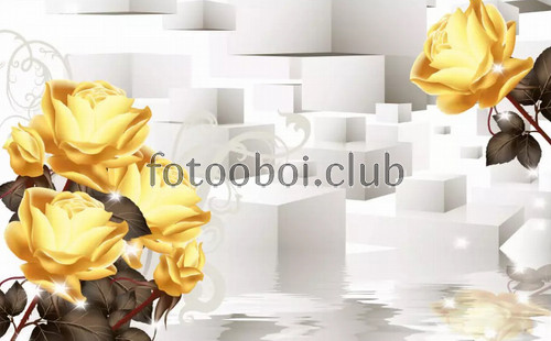 желтые розы, букет, дизайнерские, кубы, квадраты, 3д, 3d