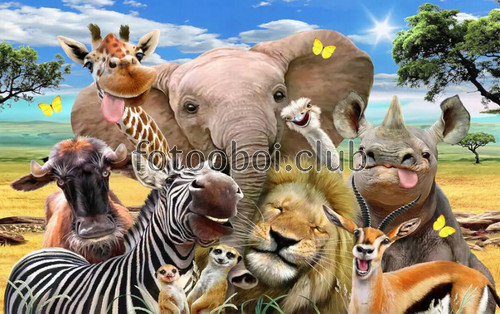 веселье, животные, саванна, детские, для мальчика, для девочки, лев, жираф, зебра, слон