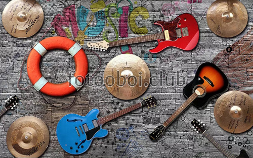 спасательный круг, гитара, музыка, дизайнерские, арт обои