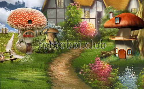 домик, деревня, грибы, детские, для мальчика, для девочки