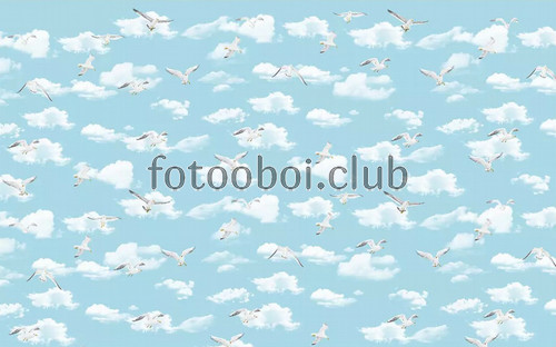 небо, облака, птицы, чайки, 3д, 3d, арт обои