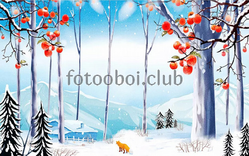 лес, зима, сугробы, лиса, дизайнерские, живопись, снег
